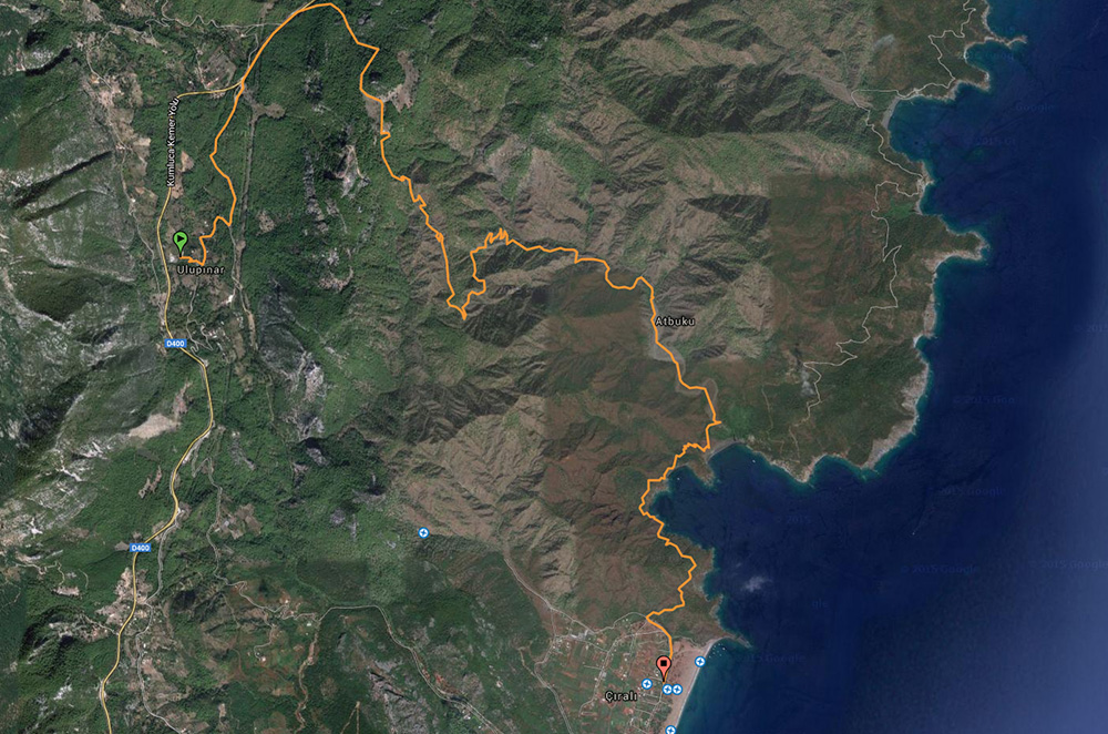 Carte de l’itinéraire Ulupınar–Maden Koyu–Çıralı